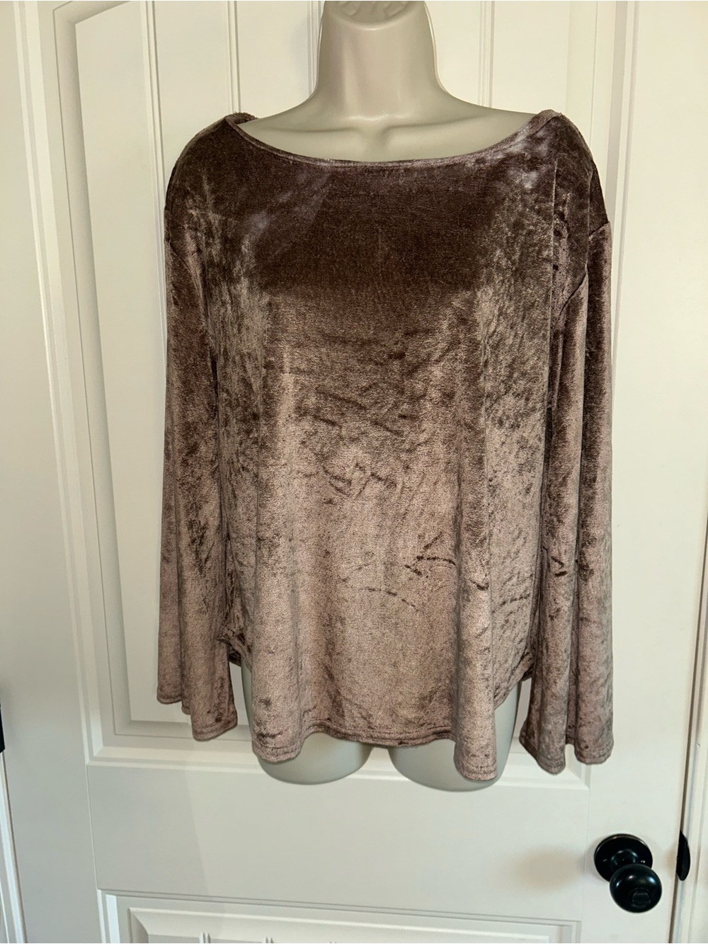NEW Hard Tail Plush Velvet Long Sleeve Top - Taupe Brown Sz S